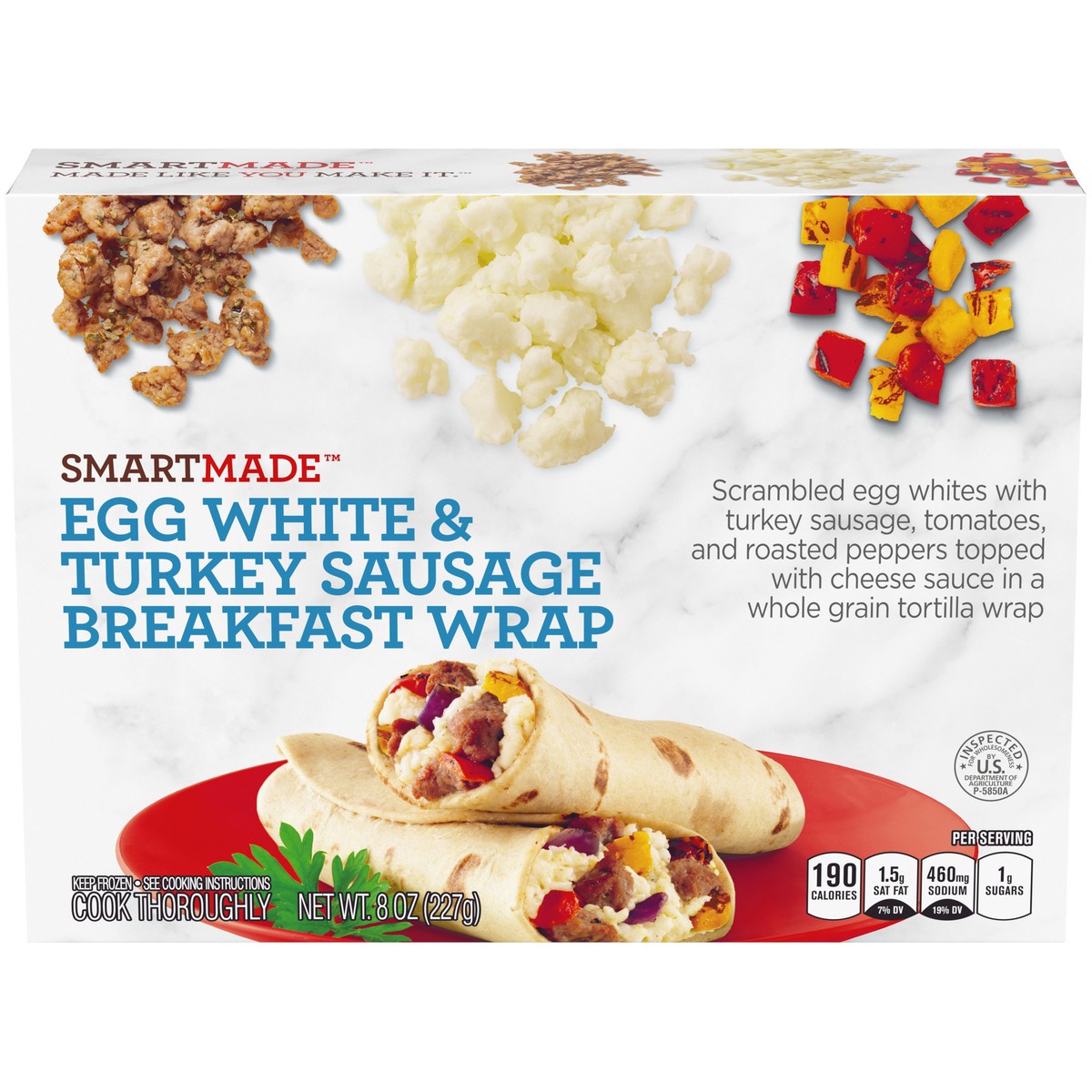 slide 1 of 14, Smart Made Egg White & Turkey Sausage Breakfast Wrap Frozen Meal, 8 oz Box, 8 oz