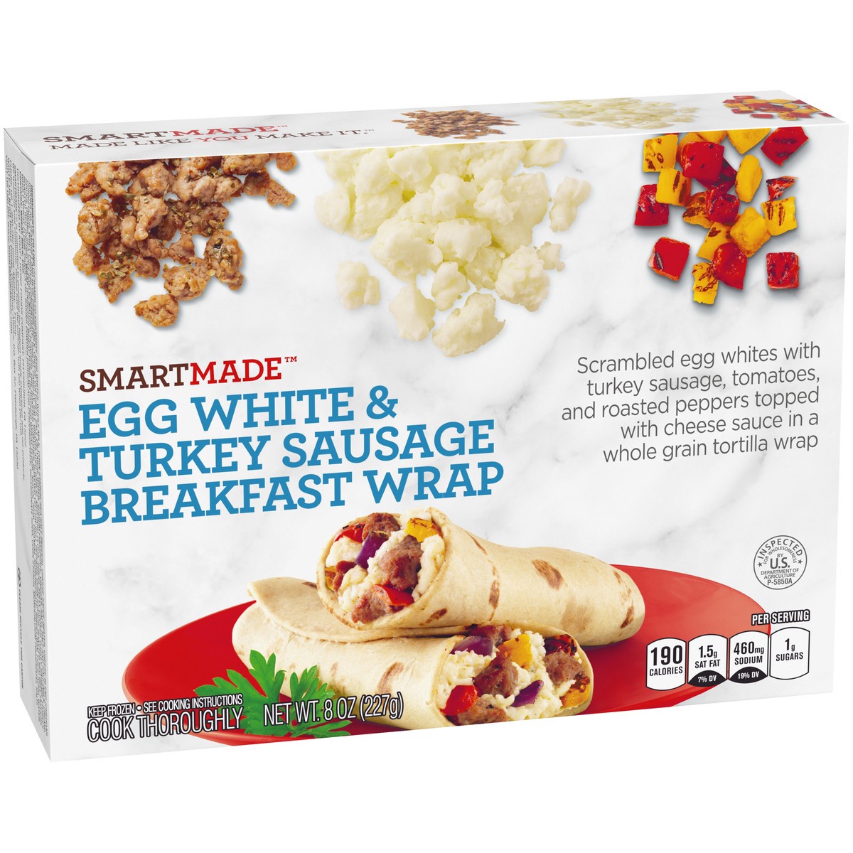 slide 6 of 14, Smart Made Egg White & Turkey Sausage Breakfast Wrap Frozen Meal, 8 oz Box, 8 oz