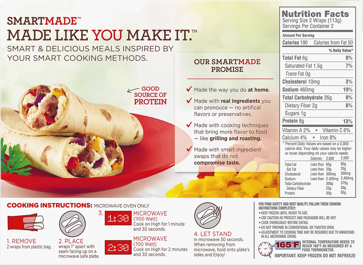 slide 11 of 14, Smart Made Egg White & Turkey Sausage Breakfast Wrap Frozen Meal, 8 oz Box, 8 oz