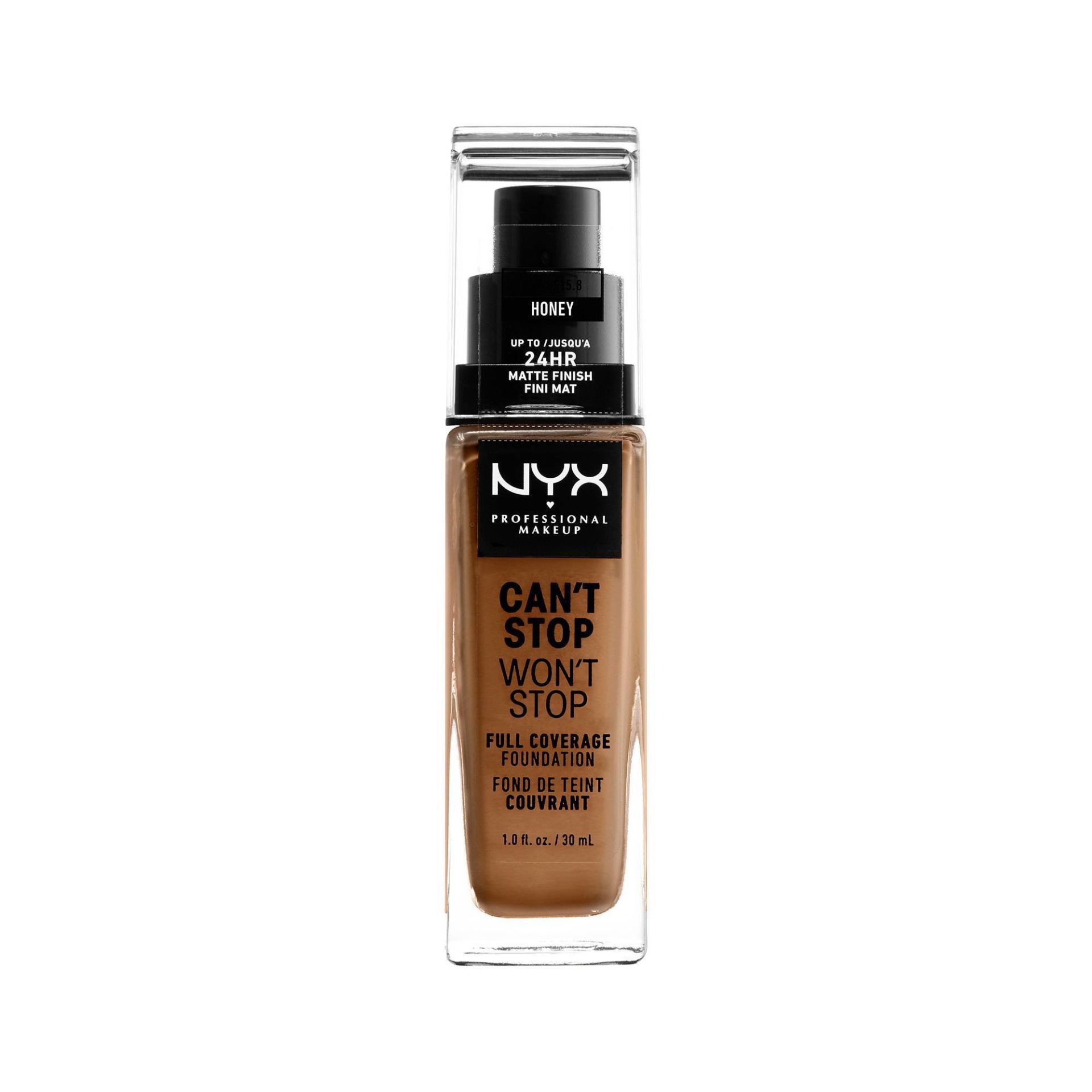 slide 1 of 3, Nyx Professional Makeup Can'T Stop Won'T Stop Full Coverage Foundation, Honey, 1 oz