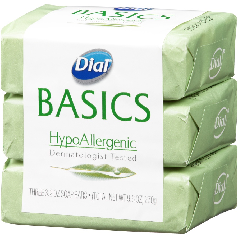 slide 2 of 7, Dial Basics Hypoallergenic Soap, 3 ct; 3.5 oz