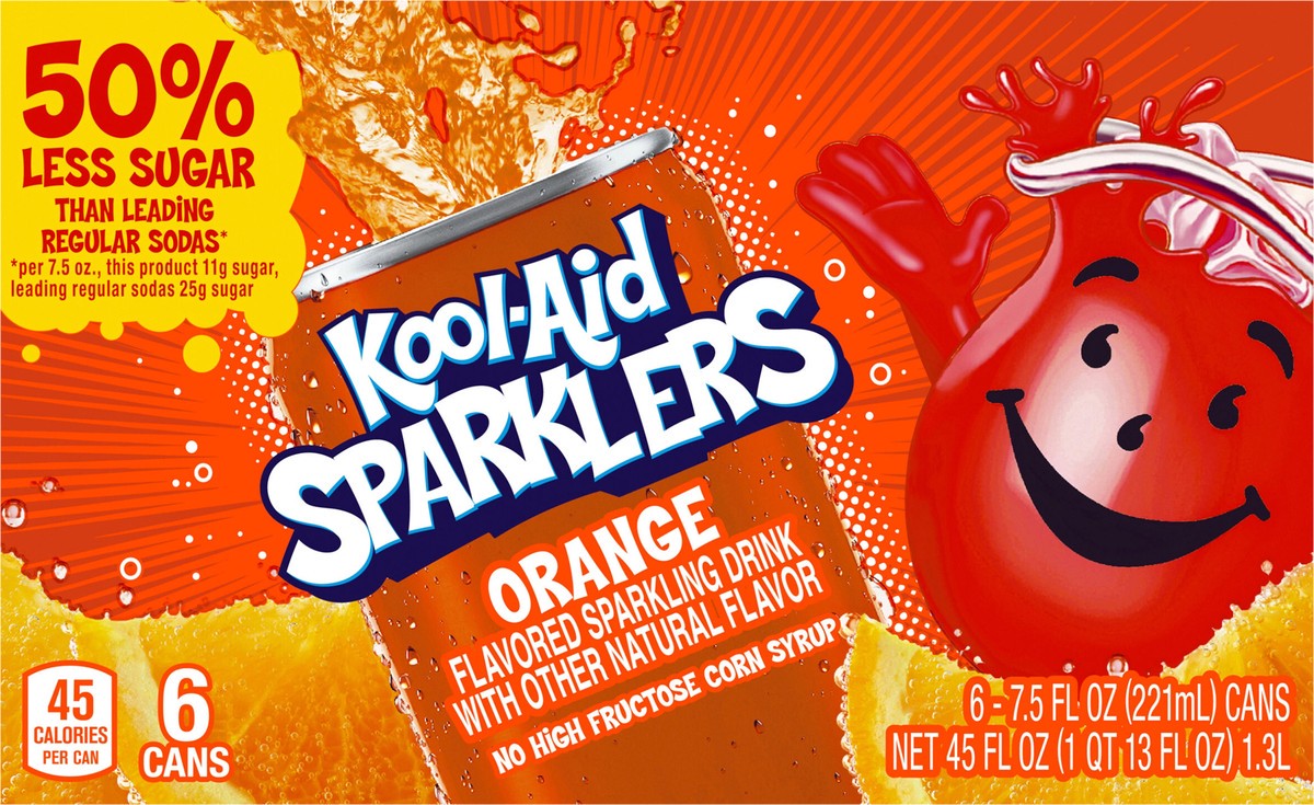 slide 12 of 14, Kool-Aid Sparklers Orange Soda, 6 ct - 7.5 fl oz Cans, 7.5 fl oz