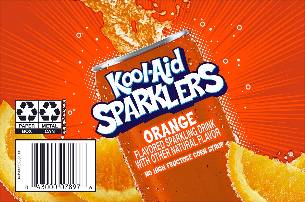 slide 9 of 14, Kool-Aid Sparklers Orange Soda, 6 ct - 7.5 fl oz Cans, 7.5 fl oz