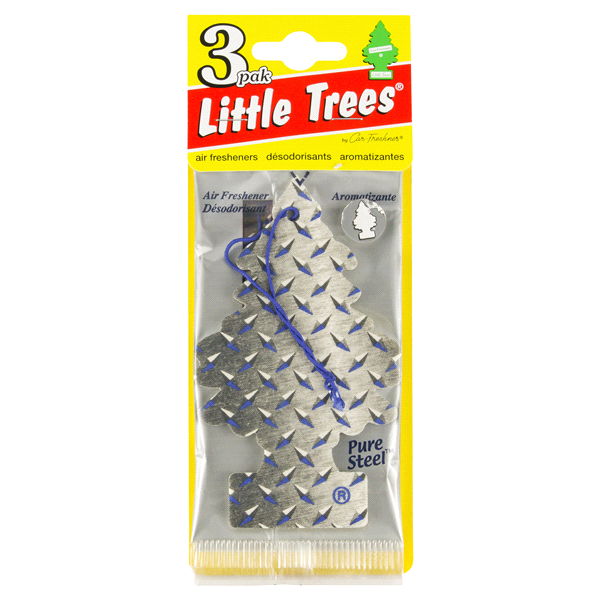 slide 1 of 3, Little Trees Car Freshener, Pure Steel, 3 ct