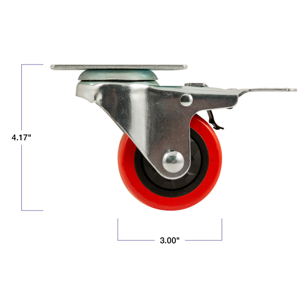 slide 8 of 9, Super Sliders 3" Polyurethane Swivel Caster with Brake, 175-lb. Capacity, Red, 1 ct
