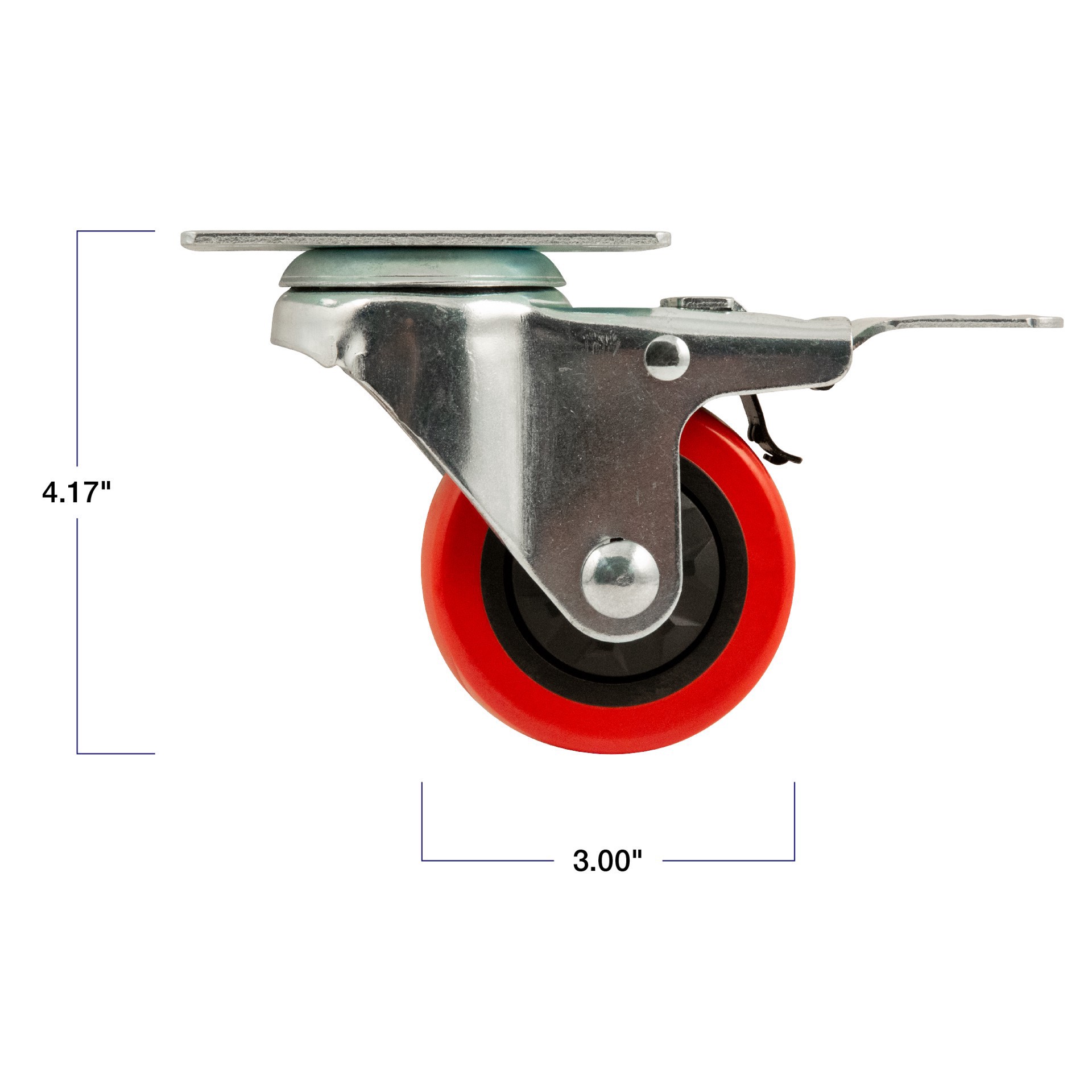 slide 5 of 9, Super Sliders 3" Polyurethane Swivel Caster with Brake, 175-lb. Capacity, Red, 1 ct