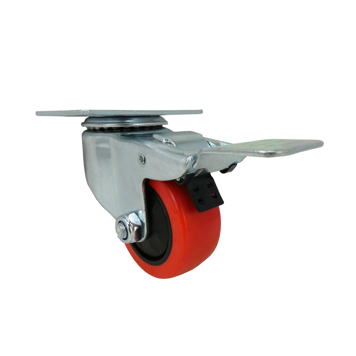 slide 1 of 9, Super Sliders 3" Polyurethane Swivel Caster with Brake, 175-lb. Capacity, Red, 1 ct