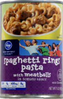 slide 1 of 1, Kroger Spaghetti Rings Pasta with Meatballs in Tomato Sauce, 15 oz
