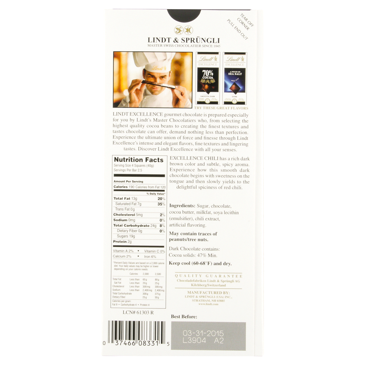 slide 2 of 2, Lindt Excellence Chili Dark Chocolate Bar, 3.5 oz