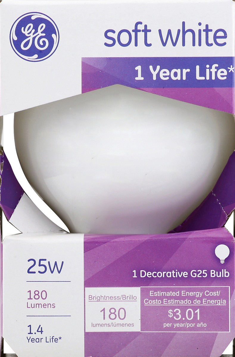 slide 2 of 4, GE Soft White 25W Decorative Medium Base Globe Bulb, 1 ct