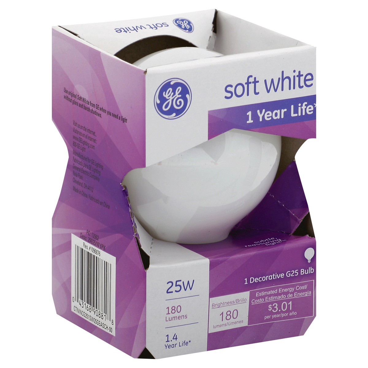 slide 1 of 4, GE Soft White 25W Decorative Medium Base Globe Bulb, 1 ct