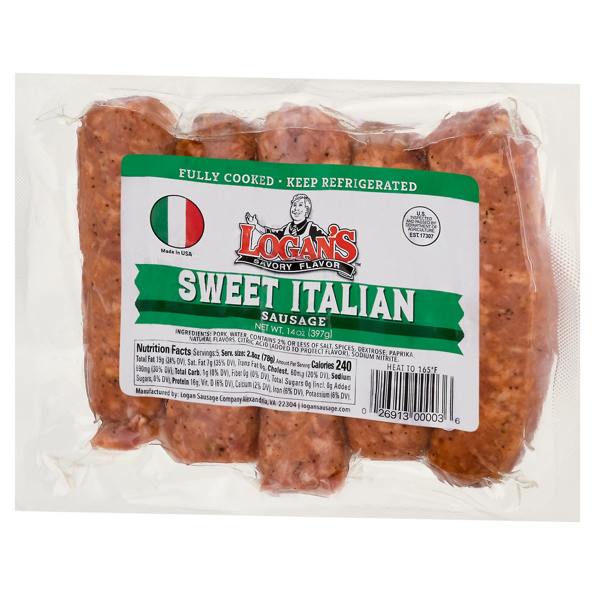 slide 7 of 13, Logan's Sweet Italian Sausage 14 oz, 14 oz