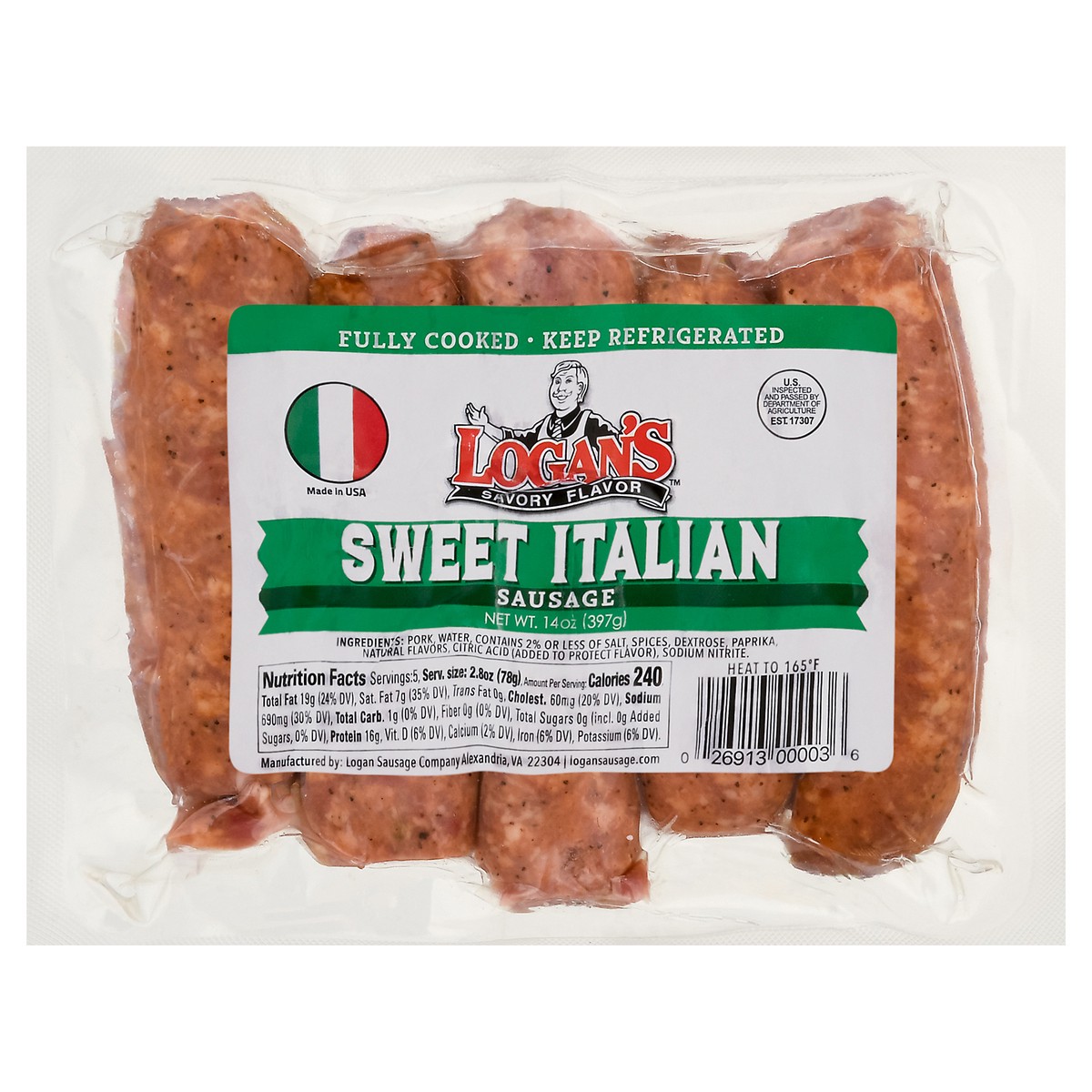 slide 11 of 13, Logan's Sweet Italian Sausage 14 oz, 14 oz