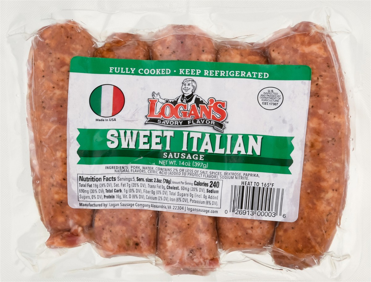 slide 8 of 13, Logan's Sweet Italian Sausage 14 oz, 14 oz