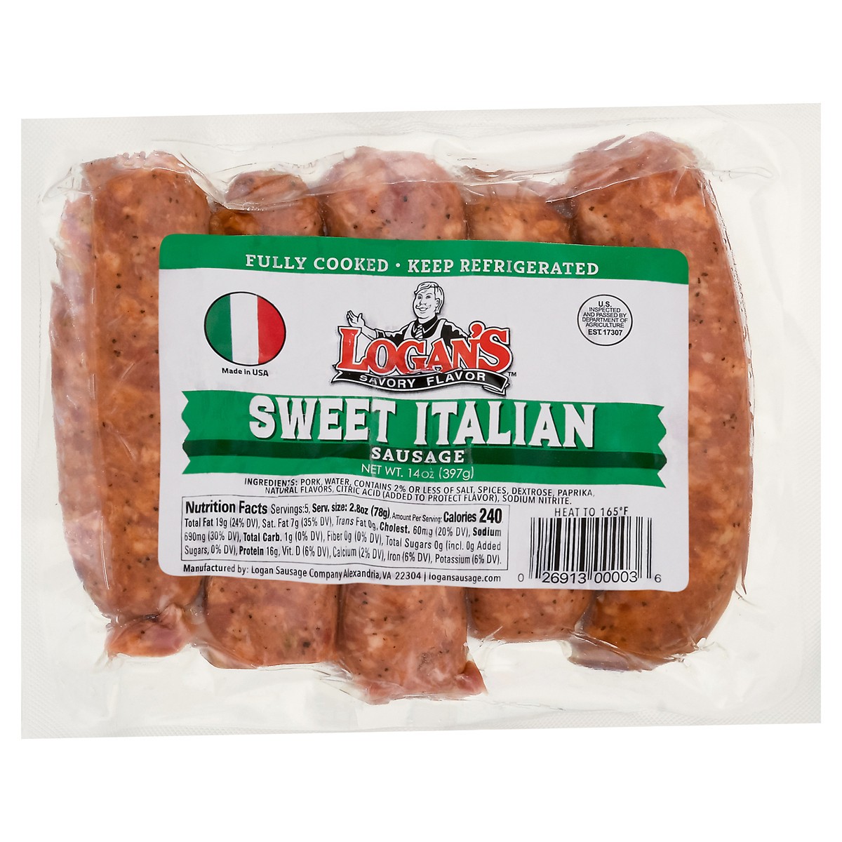 slide 5 of 13, Logan's Sweet Italian Sausage 14 oz, 14 oz