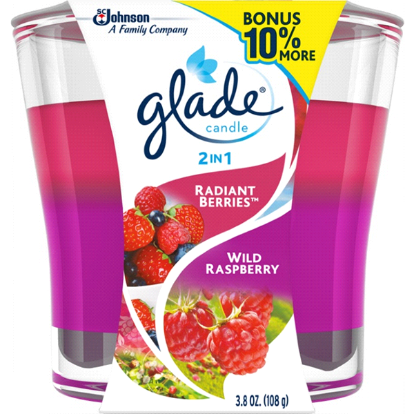 slide 1 of 1, Glade 2 in 1 Candle Air Freshener, Radiant Berries/Wild Raspberries, 3.4 oz