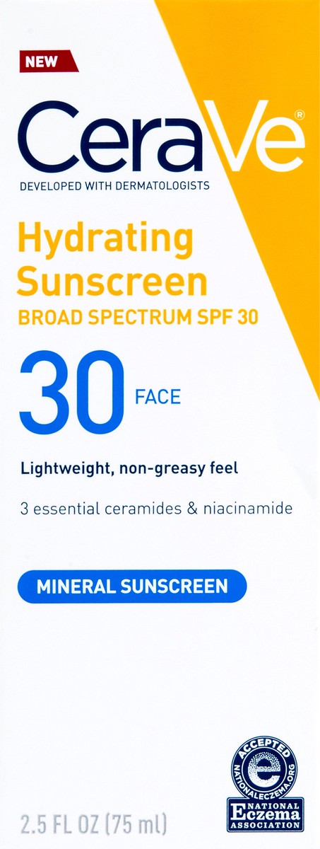 slide 1 of 1, CeraVe Hydrating Mineral Face Sunscreen Lotion – SPF 30 - 2.5oz, 2.5 oz