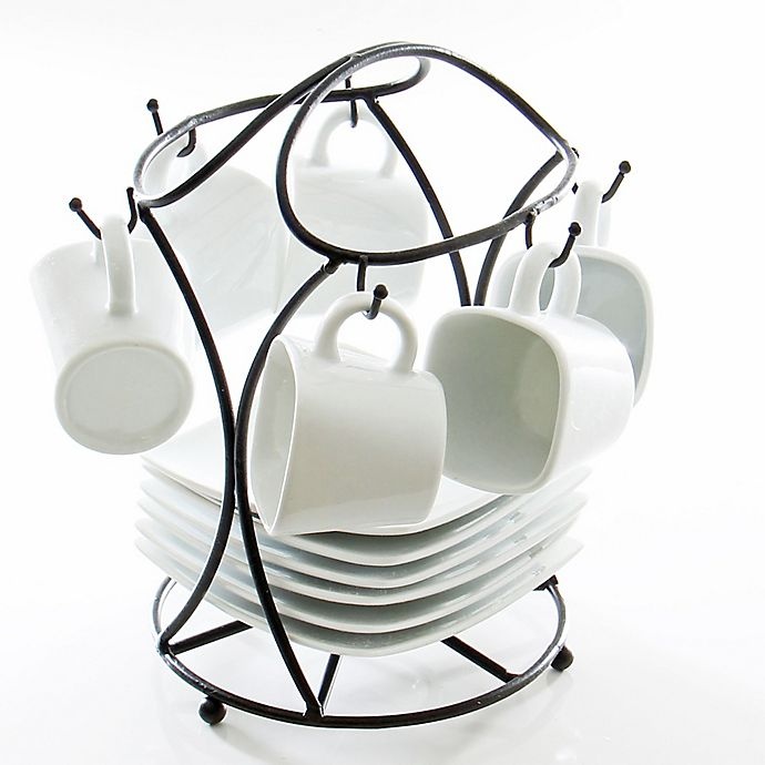 slide 1 of 1, B. Smith Espresso Set - White with Black Metal Stand, 13 ct