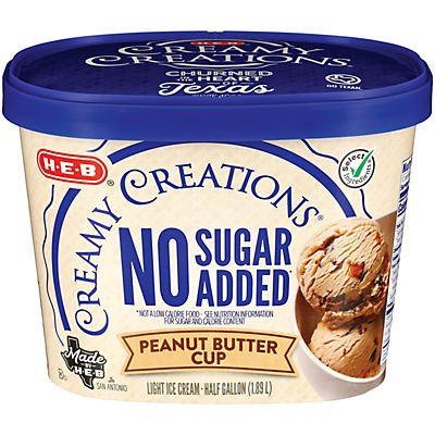 slide 1 of 1, H-E-B Creamy Creations No Sugar Added Light Ice Cream - Peanut Butter Cup, 1/2 gal