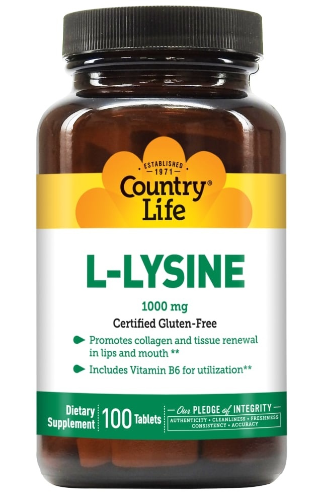 slide 1 of 1, Country Life L-Lysine 1000mg Tablets, 100 ct