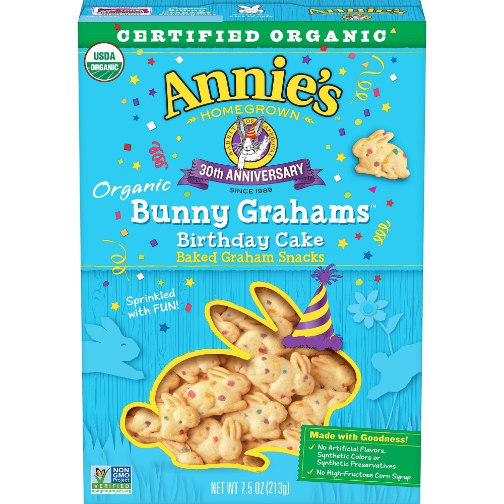 slide 2 of 3, Annies Homegrown Homegrown Birthday Cake Bunny Grahams, 7.5 oz