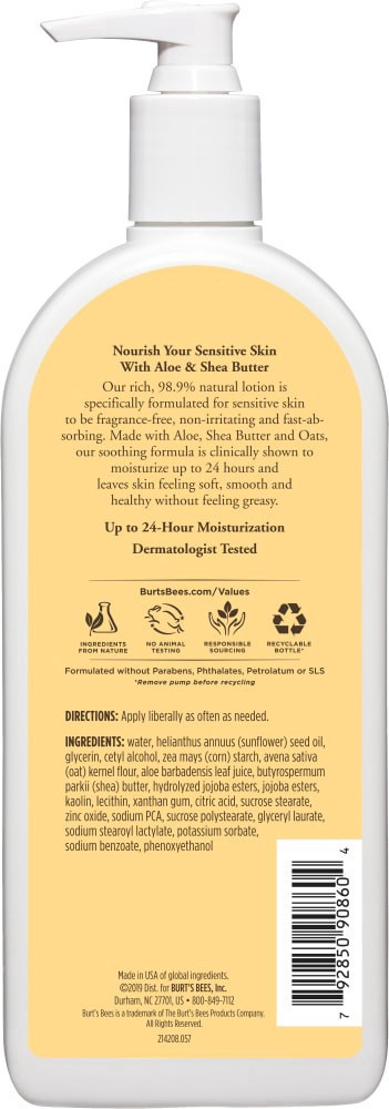 slide 4 of 6, Burt's Bees Aloe & Shea Butter Sensitive Body Lotion, 12 oz