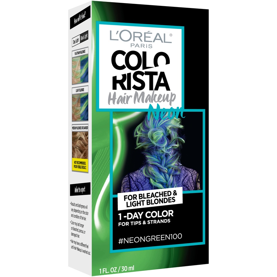 slide 3 of 8, L'Oréal Colorista Hair Makeup 1-Day Hair Color, Neon Green 100 (for blondes), 1 fl oz