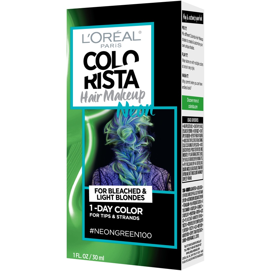 slide 4 of 8, L'Oréal Colorista Hair Makeup 1-Day Hair Color, Neon Green 100 (for blondes), 1 fl oz