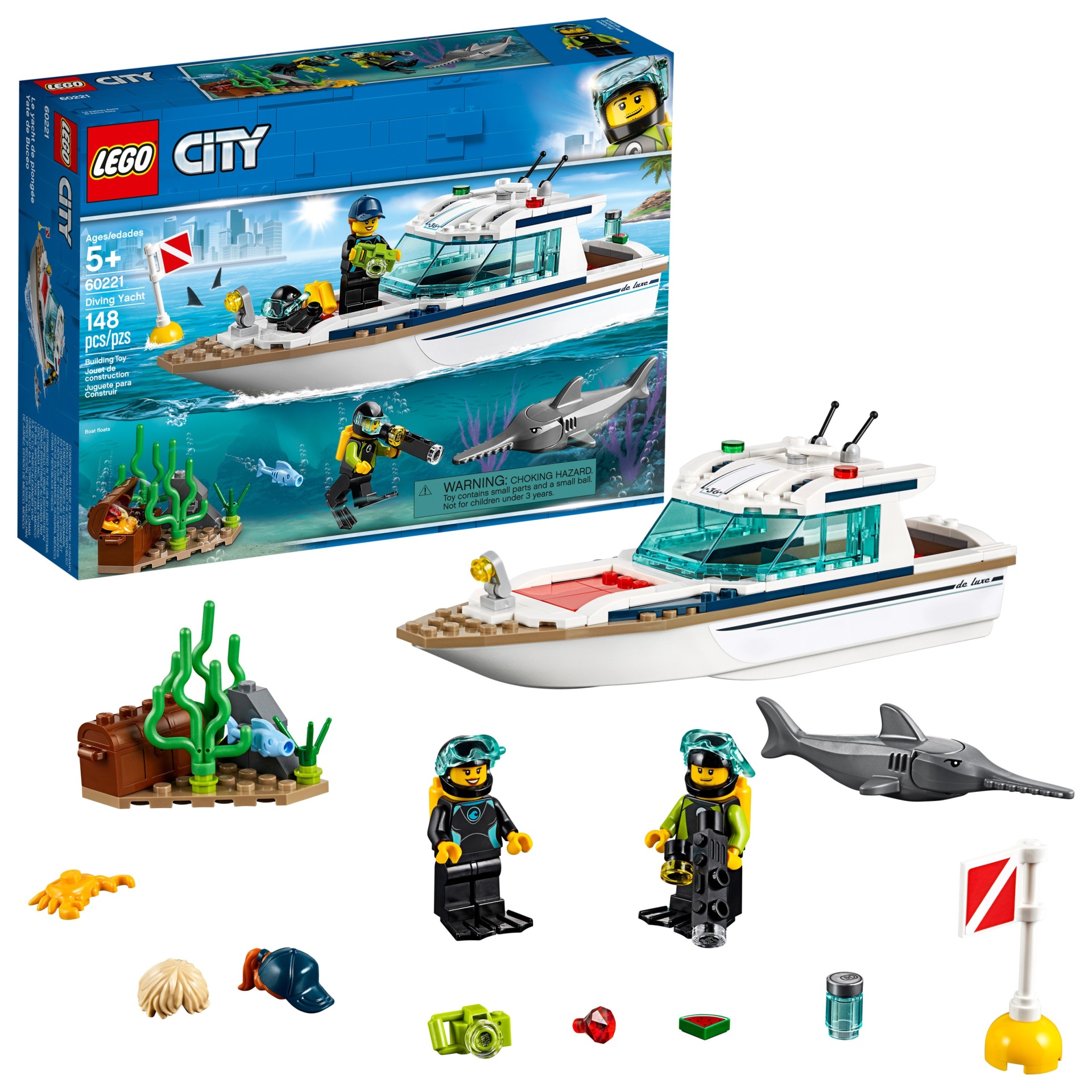 slide 1 of 7, LEGO City Great Vehicles Diving Yacht Ship Building Toy and Diving Minifigures 60221, 1 ct
