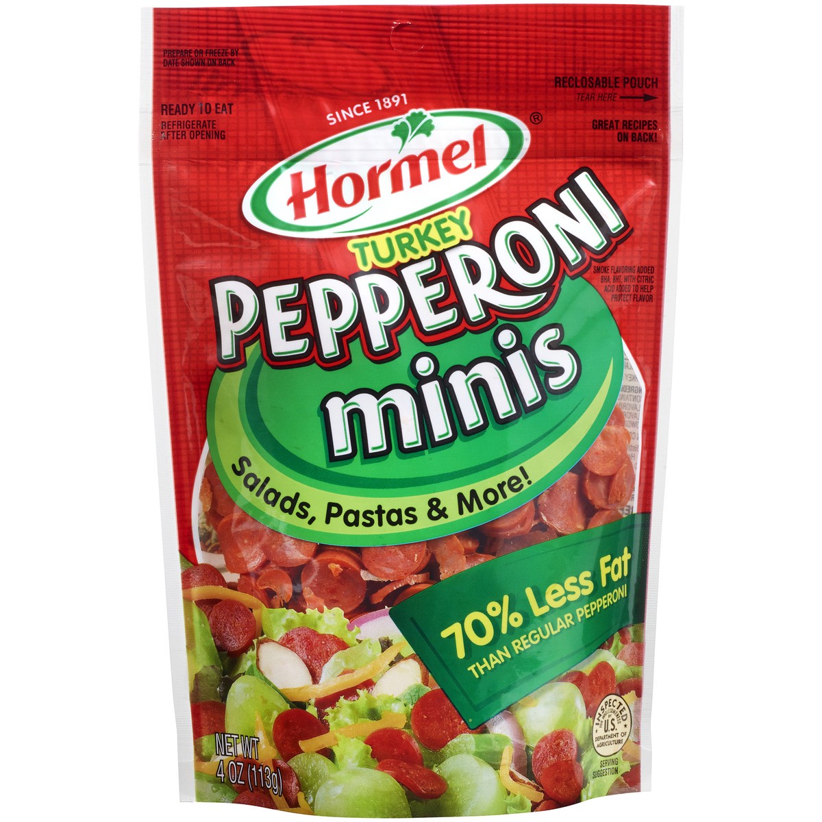 slide 1 of 6, Hormel Turkey Pepperoni Minis 4 oz. Pouch, 4 oz