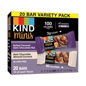 slide 1 of 1, KIND Minis Bar Variety Pack, Salted Caramel Dark Chocolate & Dark Chocolate Almond Coconut, 20 Ct, 14 oz