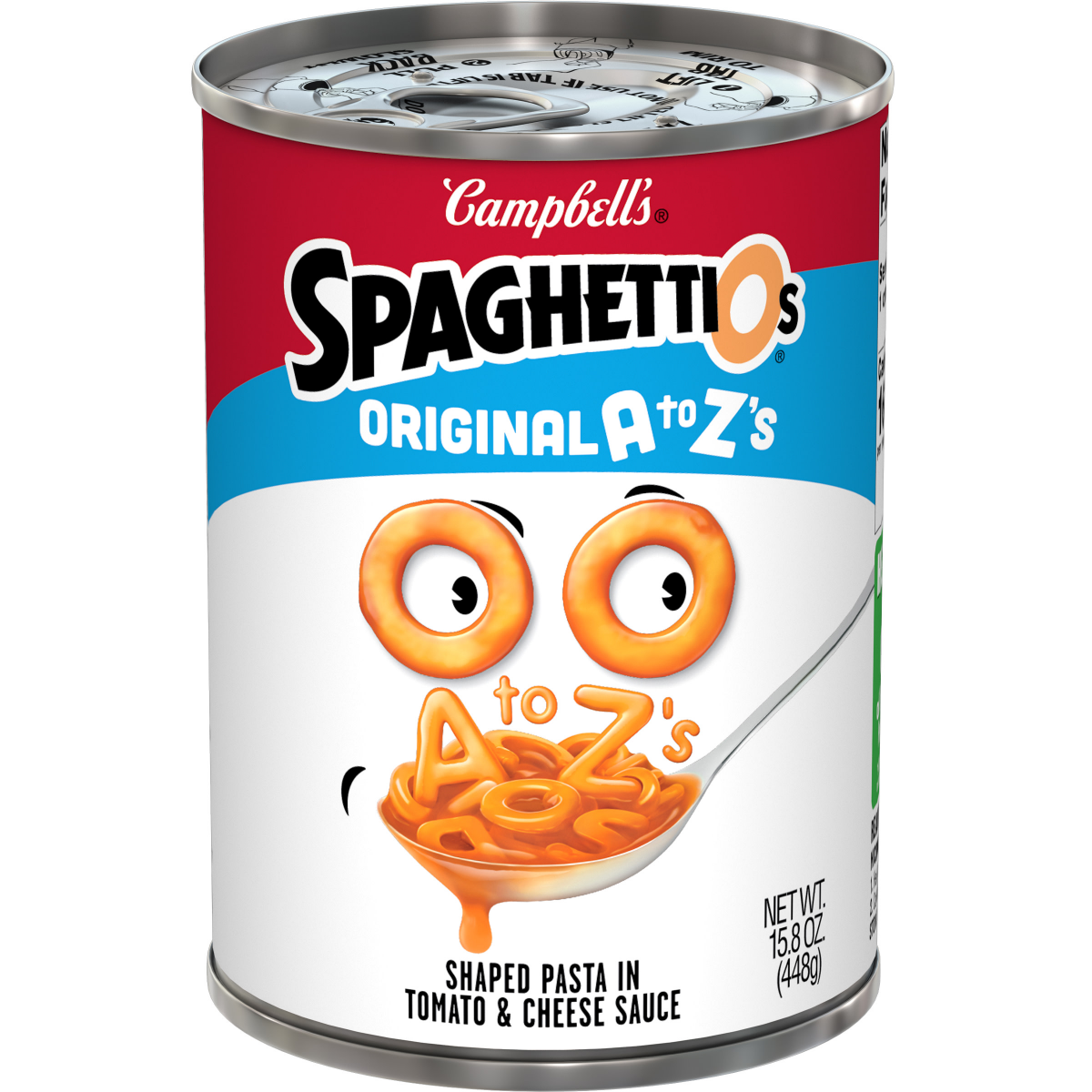 slide 1 of 29, Campbell's SpaghettiOs A to Z's Canned Pasta with Meatballs, 15.6 oz Can, 15.6 oz