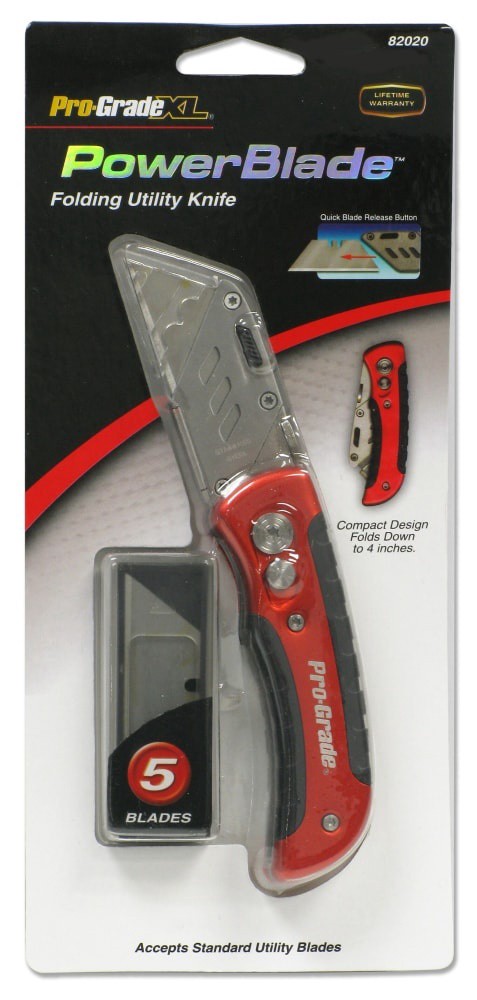 slide 1 of 1, Pro-Grade Powerblade Folding Utility Knife - Red/Black, 1 ct