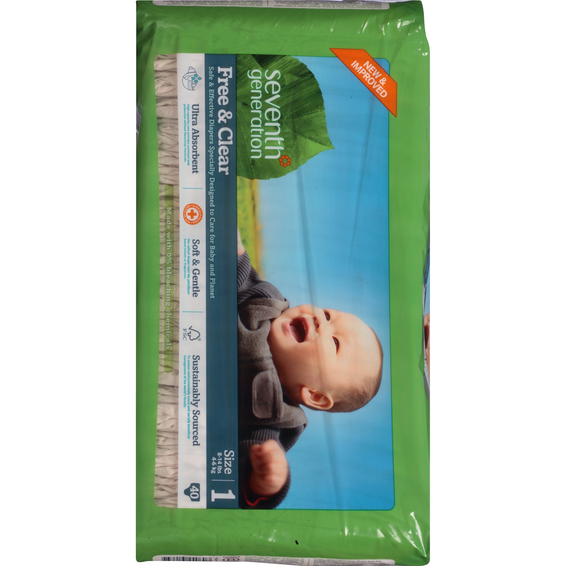 slide 6 of 6, Seventh Generation Free & Clear Diapers Size 1, 40 ct