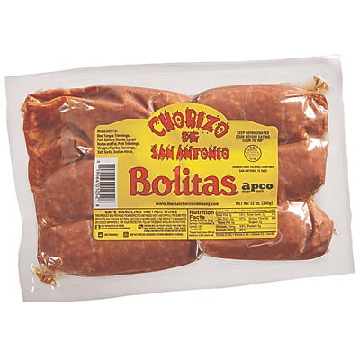 slide 1 of 1, Apco Chorizo De San Antonio Bolitas, 12 oz