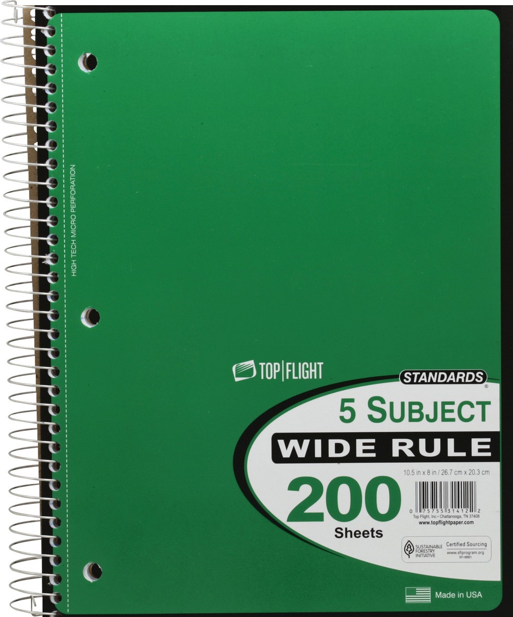 slide 1 of 5, Top Flight 5-Subject Wide Rule Notebook, 1 ct