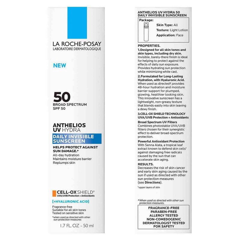 slide 5 of 7, La Roche-Posay Anthelios UV Hydra Broad Spectrum SPF 50 Daily Invisible Sunscreen 1.7 fl oz, 1.7 fl oz