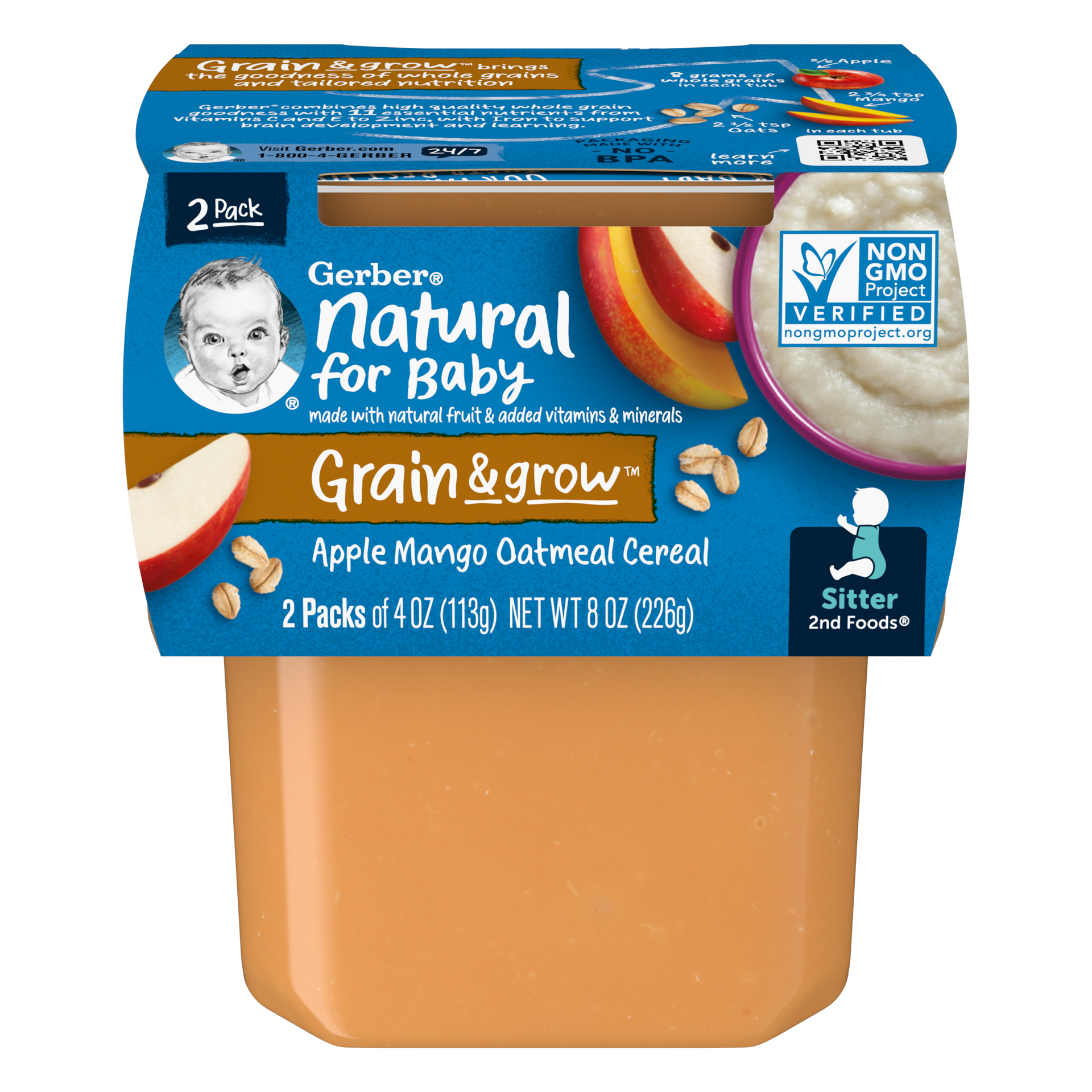 slide 1 of 8, Gerber 2nd Foods Baby Foods, Apple Mango with Rice Cereal, 4 oz Tub (2 Pack), 8 oz