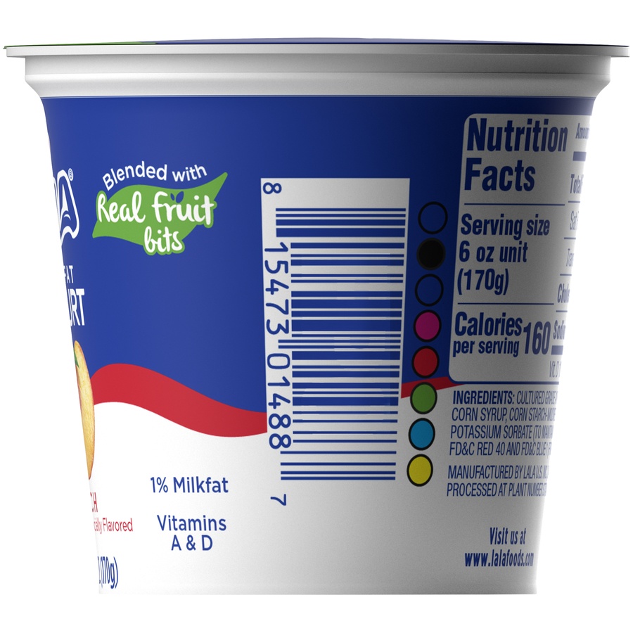 slide 3 of 6, LALA Reduced Fat Peach Yogurt, 6 oz