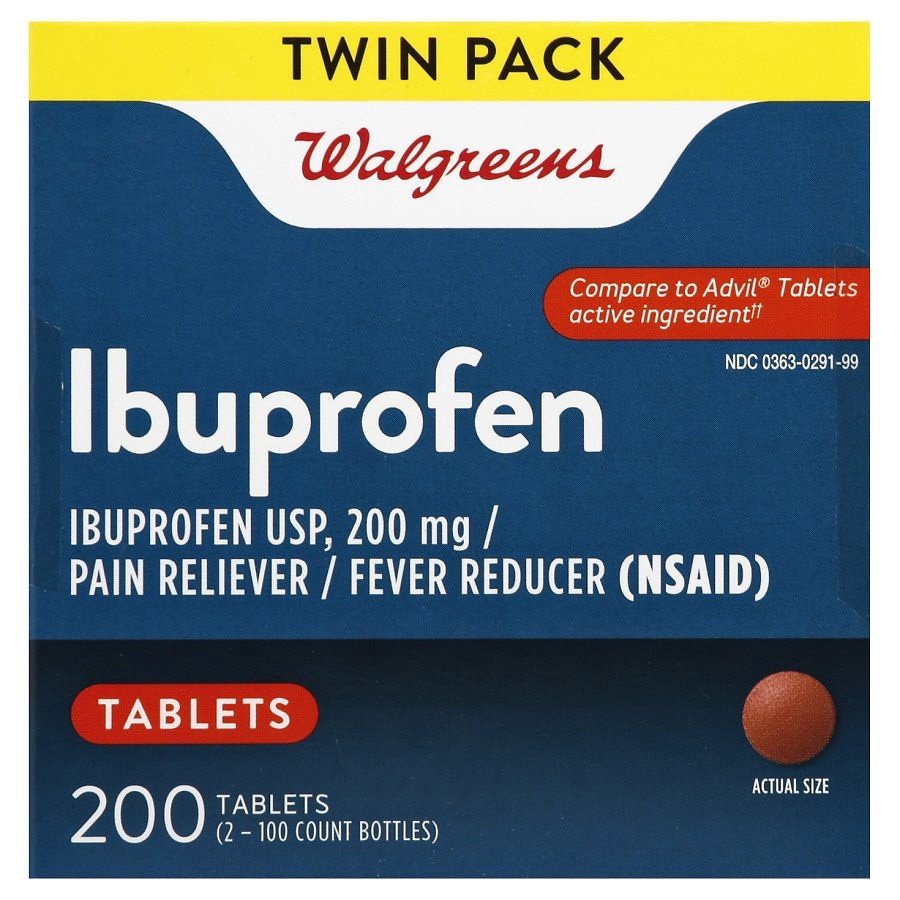 slide 1 of 1, Walgreens Ibuprofen Tablets Twin Pack 200Mg, 2 pk; 100 ct