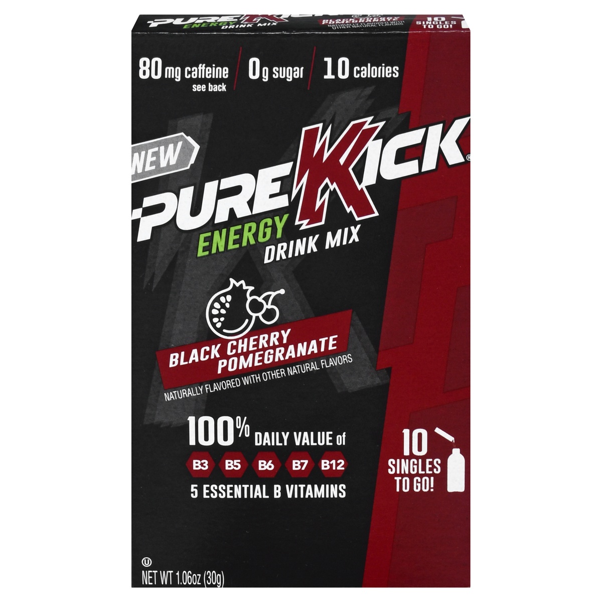 slide 1 of 1, Pure Kick Energy Singles to Go! Black Cherry Pomegranate Drink Mix 10 ea, 10 ct