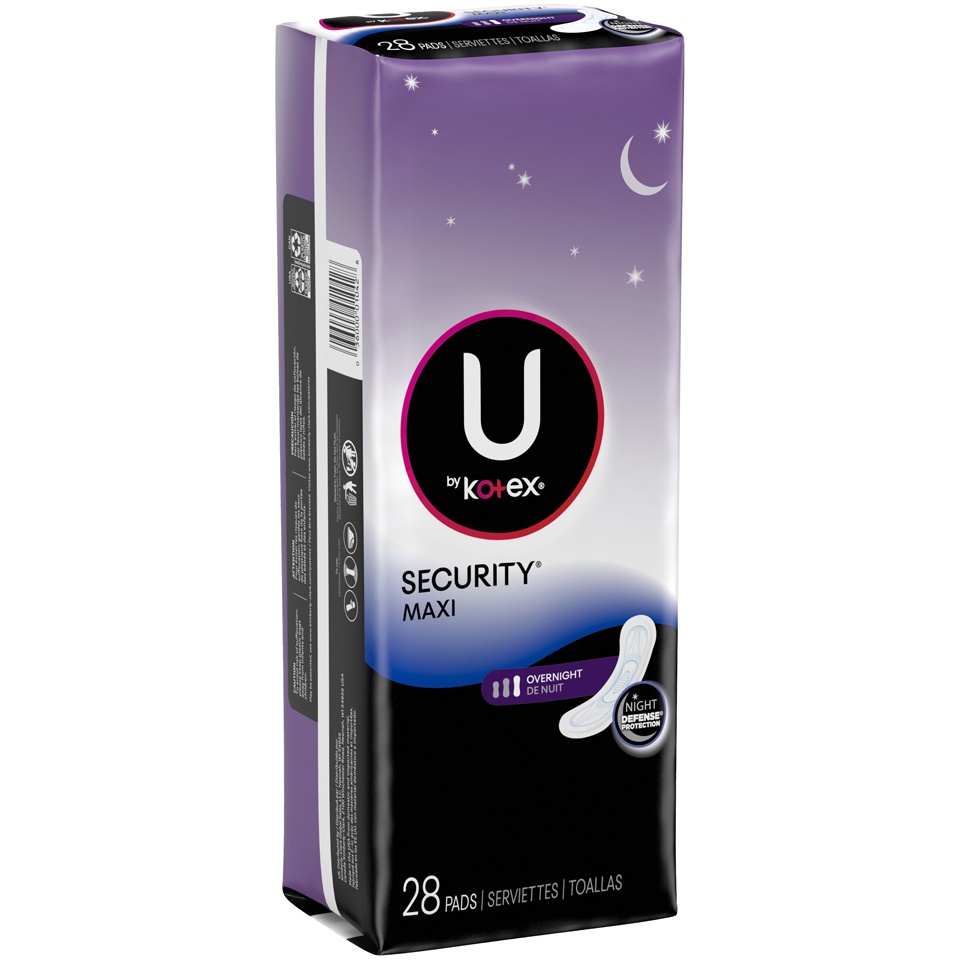 slide 2 of 3, U by Kotex Security Maxi Feminine Pads, Overnight Absorbency, Unscented, 28 Count, 28 ct