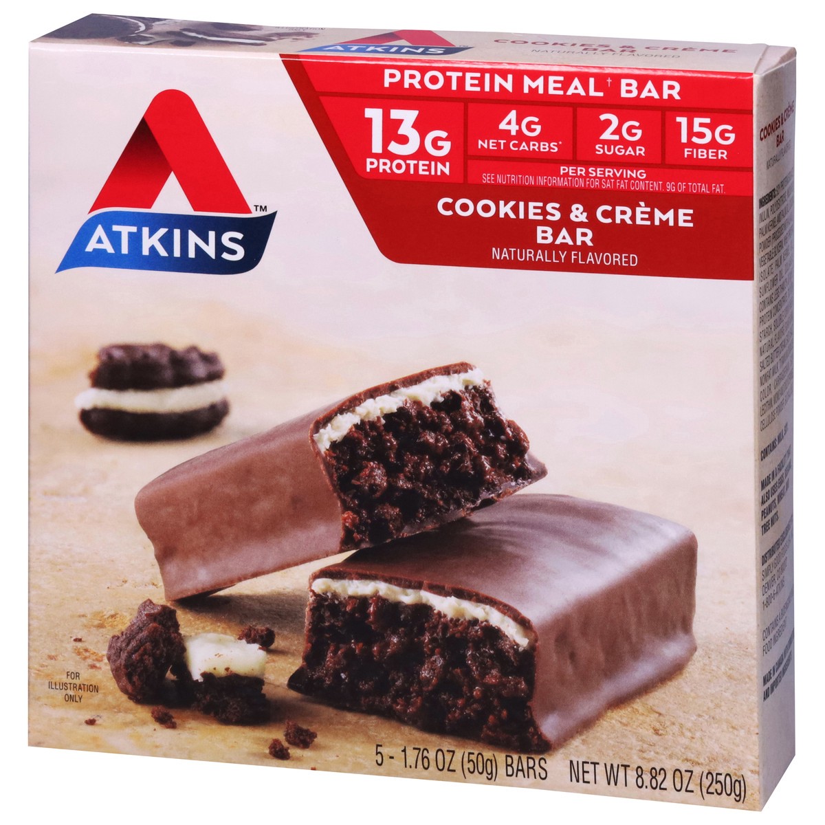 slide 3 of 9, Atkins Cookies & Cream Nutrition Bars, 5 ct