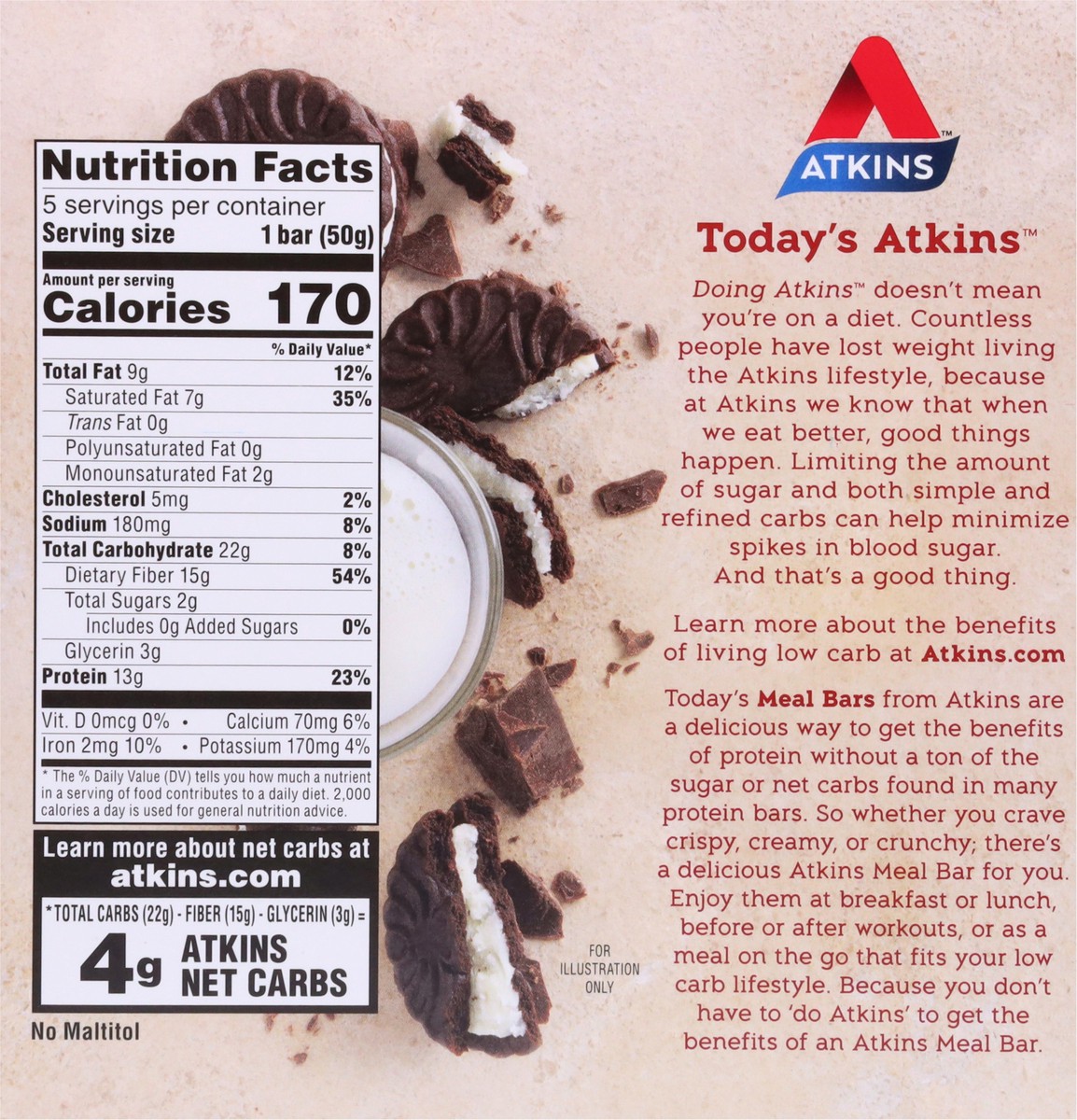 slide 5 of 9, Atkins Cookies & Cream Nutrition Bars, 5 ct