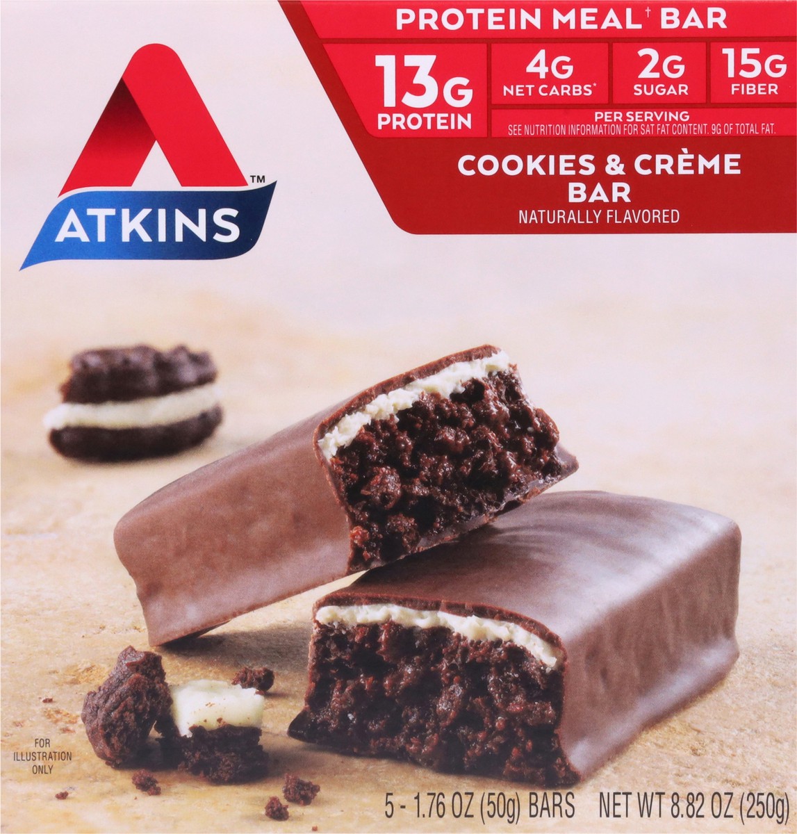 slide 6 of 9, Atkins Cookies & Cream Nutrition Bars, 5 ct