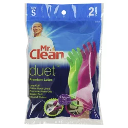 Mr. Clean Duet Premium Latex Gloves Pink & Green, Small