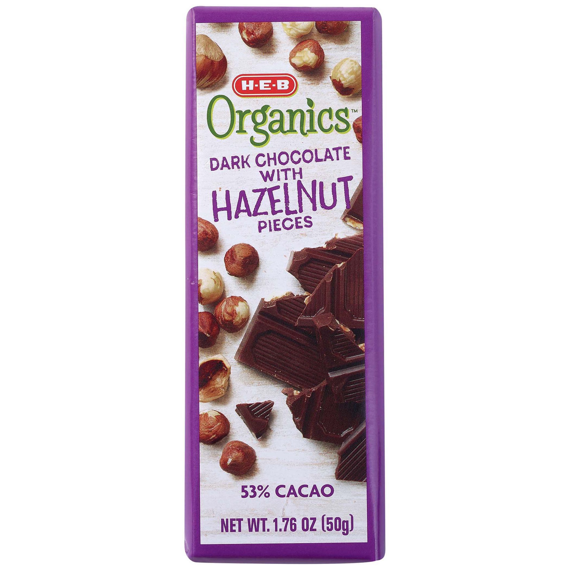 slide 1 of 1, H-E-B Organics Dark Chocolate with Hazelnut Pieces, 1.76 oz