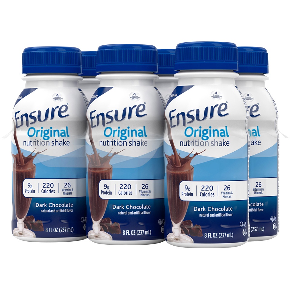 slide 3 of 7, Ensure Original Nutrition Shake with 9 grams of protein, Meal Replacement Shakes, Dark Chocolate, 8 fl oz, 6 Count, 6 ct; 8 fl oz