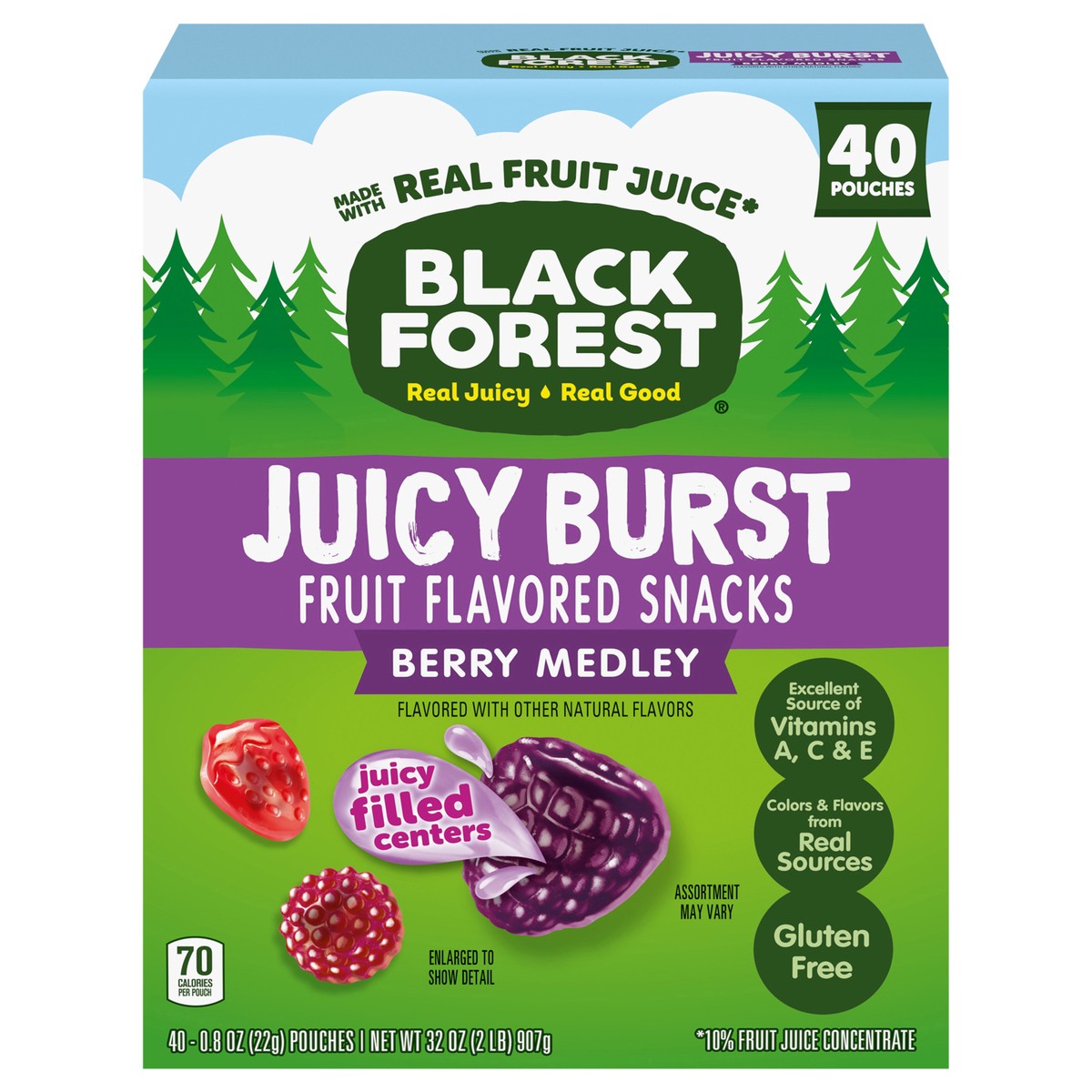 slide 1 of 15, Black Forest Juicy Burst Berry Medley Fruit Flavored Snacks 40 - 0.8 oz Pouches, 40 ct