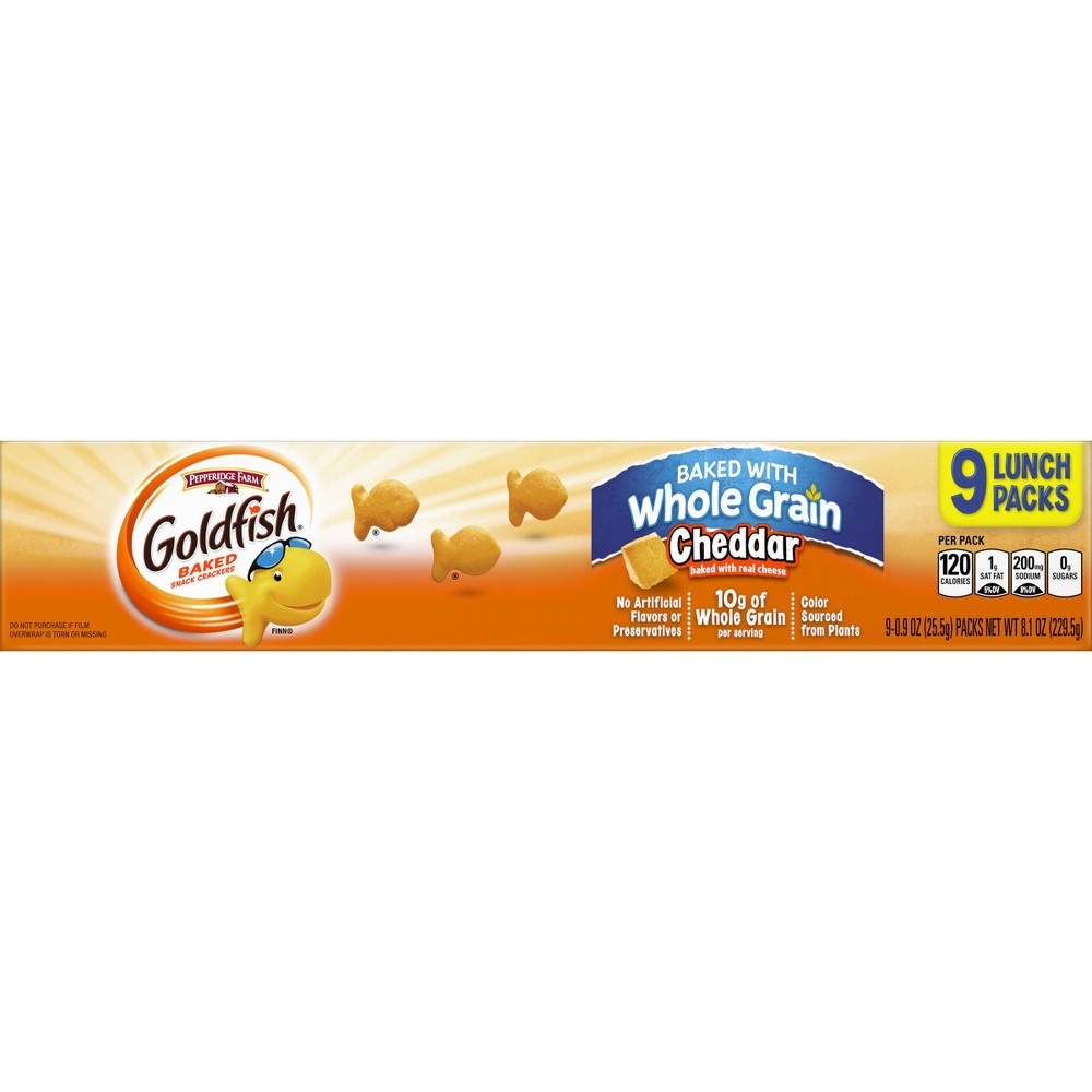 slide 4 of 7, Goldfish Cheddar Whole Grain Baked Snack Crackers, 9 ct; 0.9 oz